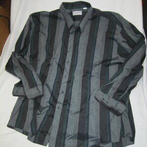 Executive Club, Grey, Green, Black & Blue Striped Men's Dress Shirt sz. 3XL